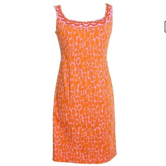 Blumarine Orange and Pink Spotted Sequin Embellished Sheath Dress S - Picture 1 of 11